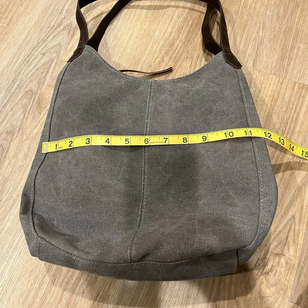 Canvas Hobo Bag in Gray with Leather Trim